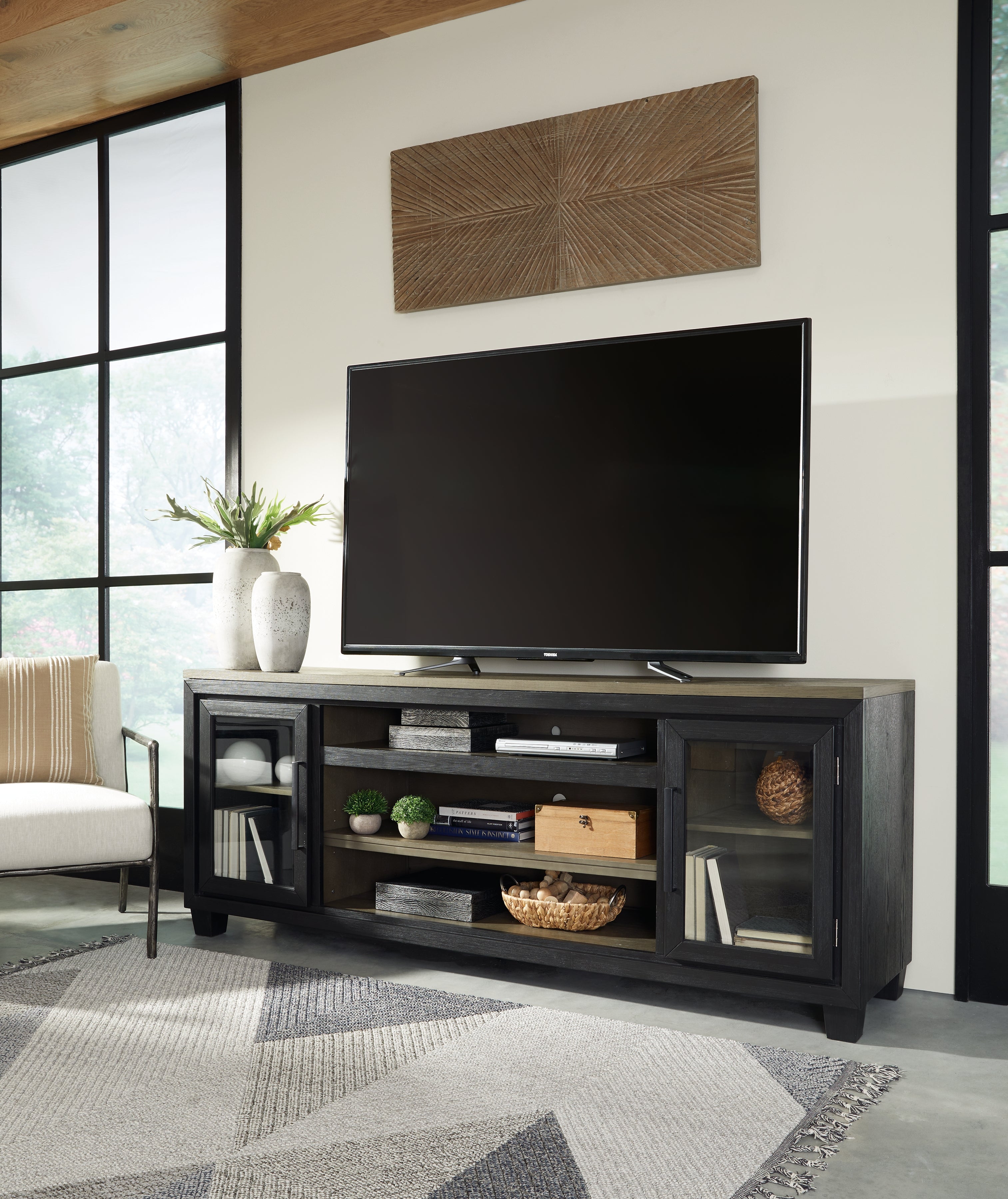 Best Furniture Outlet - Ashley Furniture - Foyland 83" TV Stand - 83" / Black/Brown - W989-68