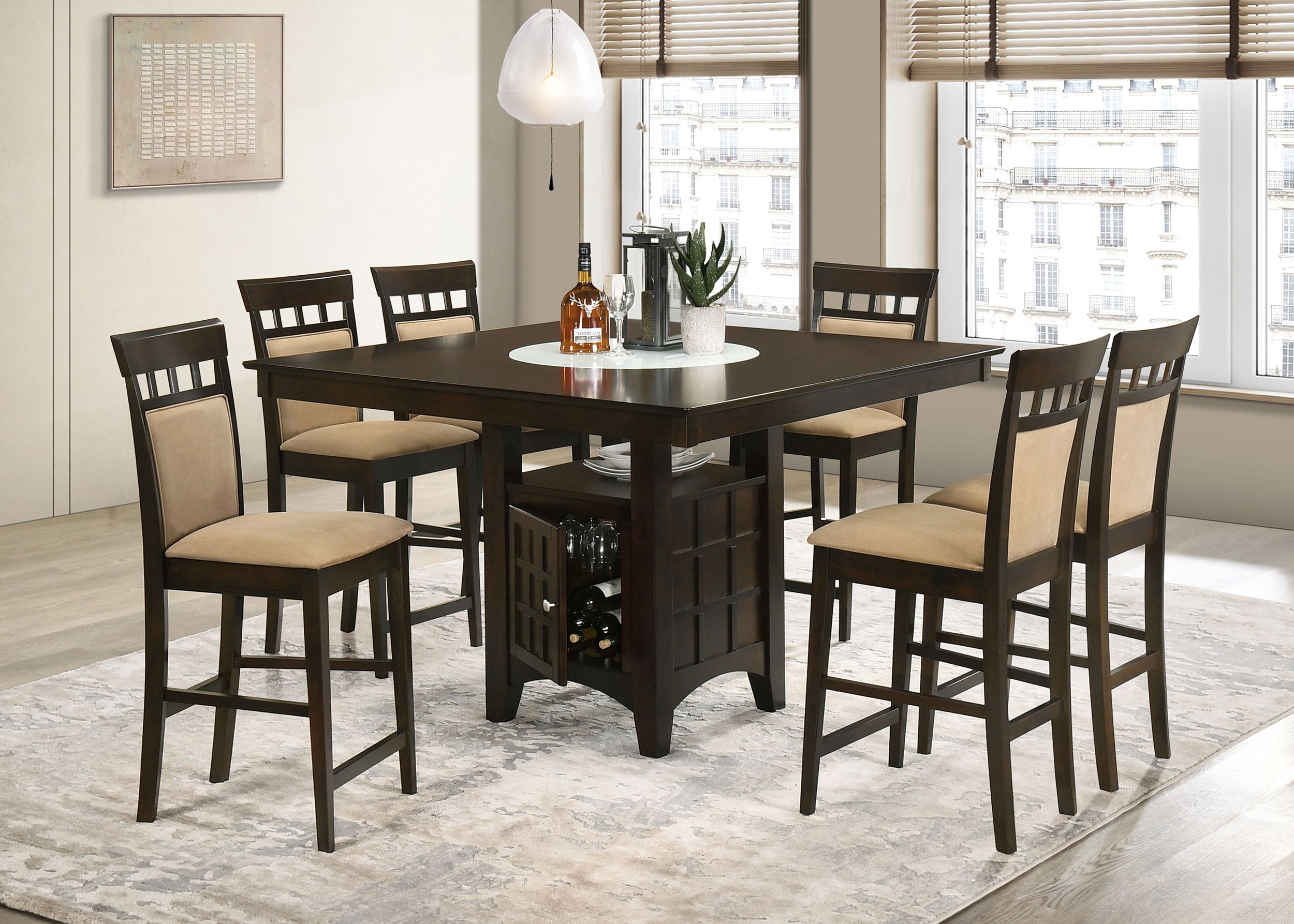 Best Furniture Outlet - Coaster - Gabriel 7-piece Square Counter Height Dining Set Cappuccino - 100438-S7A