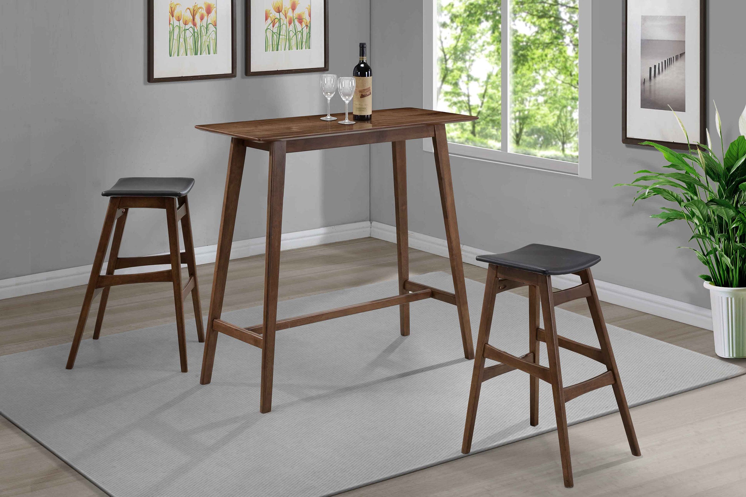 Best Furniture Outlet - Coaster - Finnick 3-piece Rectangular Pub Height Bar Table Set Walnut - 101436-S3