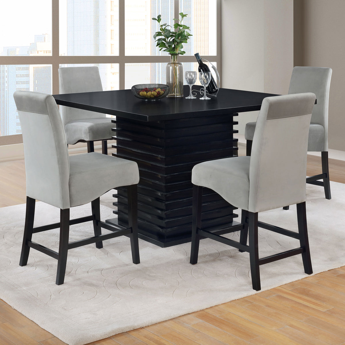Best Furniture Outlet - Coaster - Stanton 5-piece Square Counter Height Dining Table Set Grey - 102068-S5