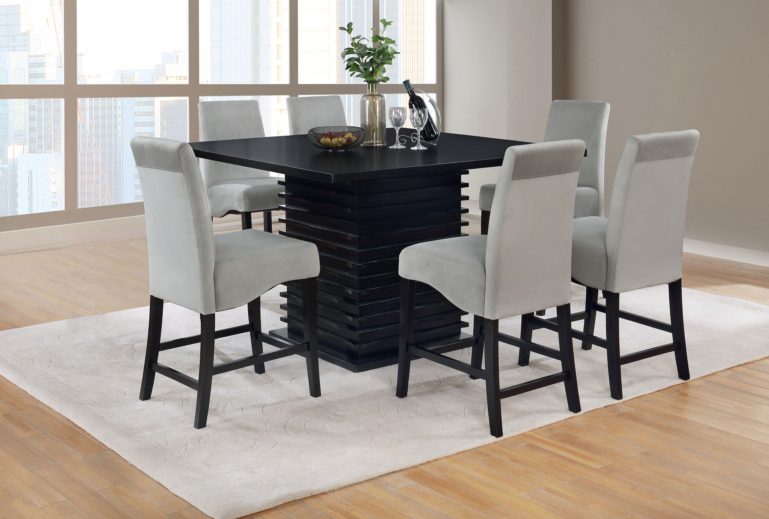 Best Furniture Outlet - Coaster - Stanton 7-piece Square Counter Height Dining Table Set Grey - 102068-S7