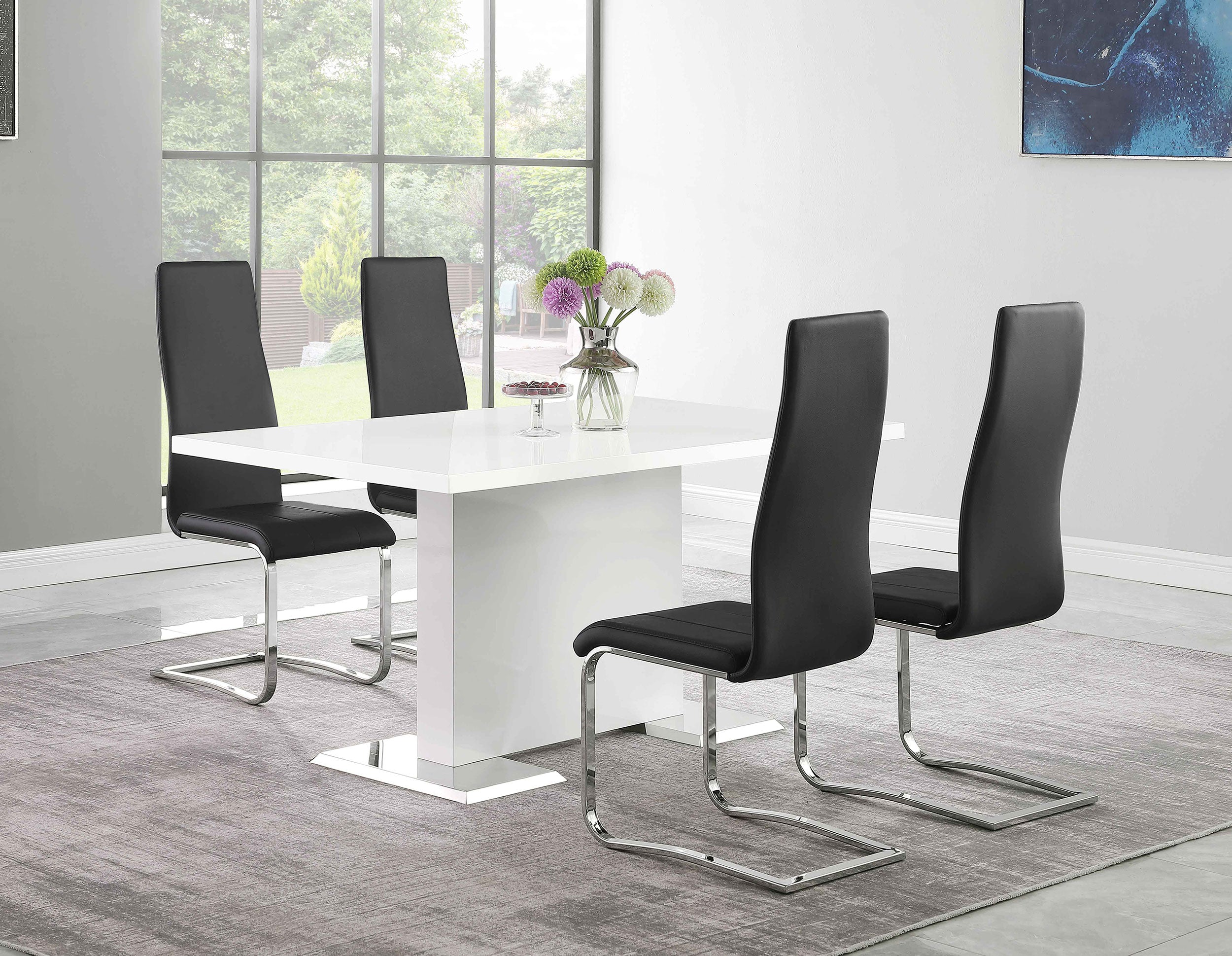 Best Furniture Outlet - Coaster - Anges 5-piece Dining Table Set White High Gloss and Black - 102310-S5K