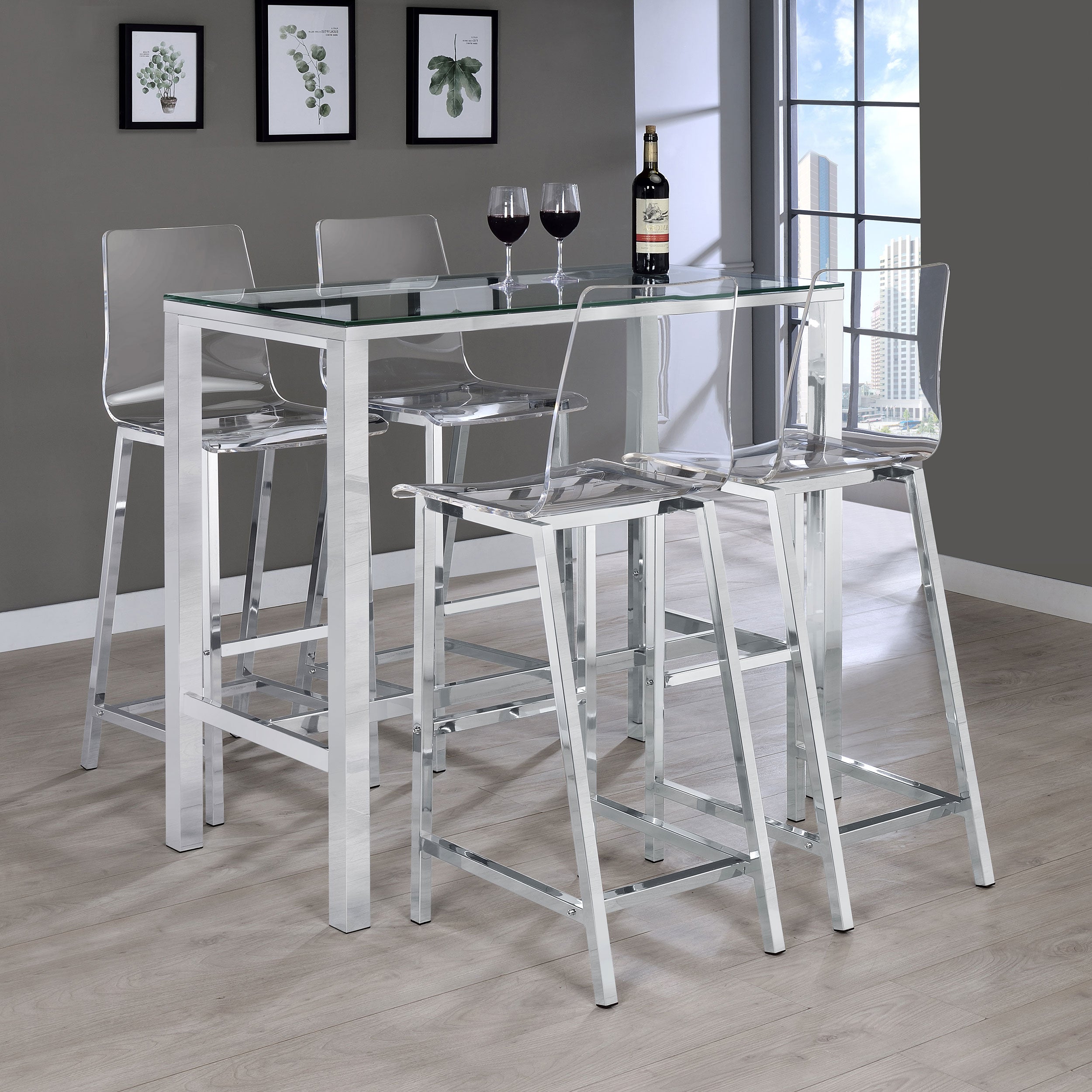 Best Furniture Outlet - Coaster - Tolbert 5-piece Bar Set with Acrylic Chairs Clear and Chrome - 104873-S5