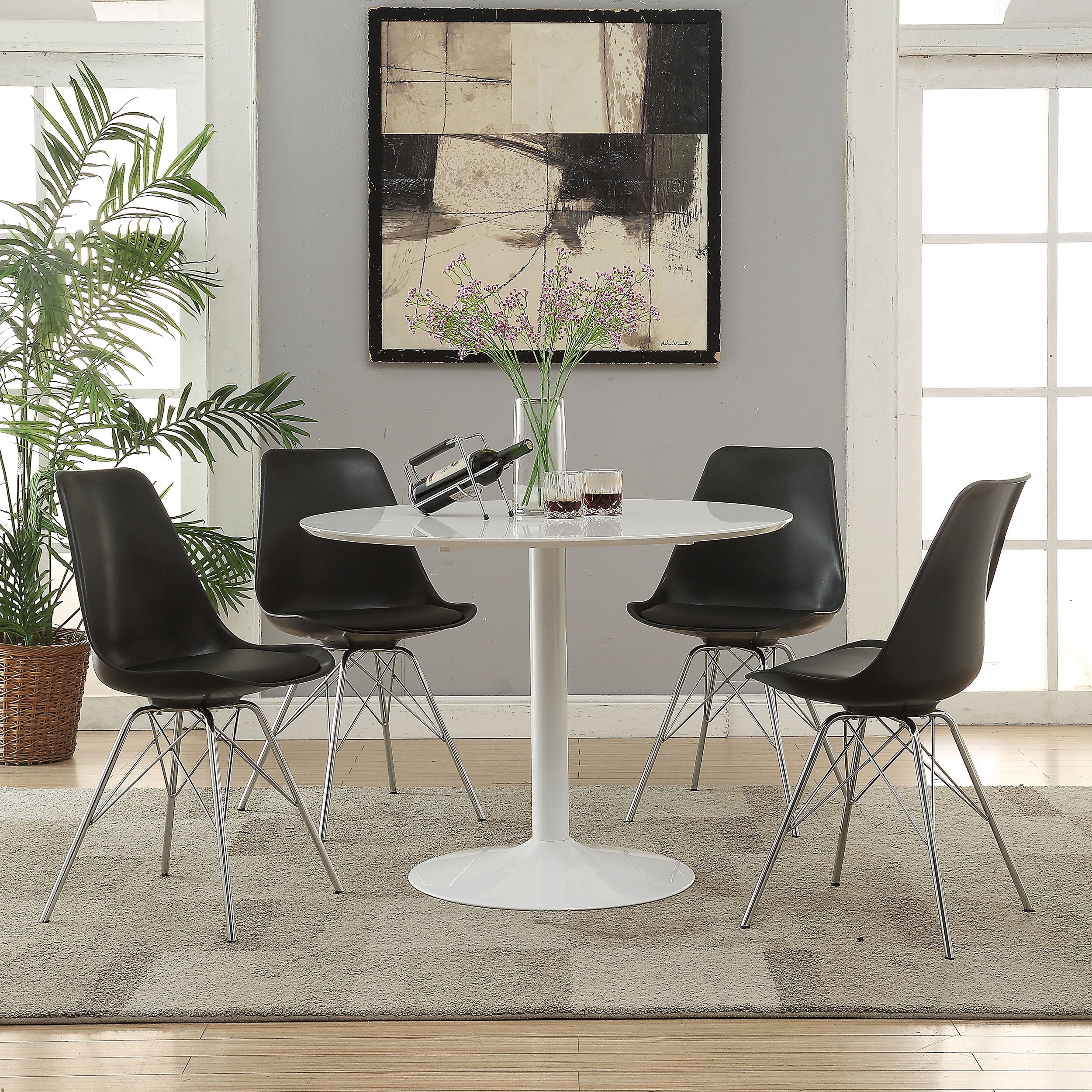 Best Furniture Outlet - Coaster - Lowry 5-piece Round Dining Table Set White and Black - 105261-S5K