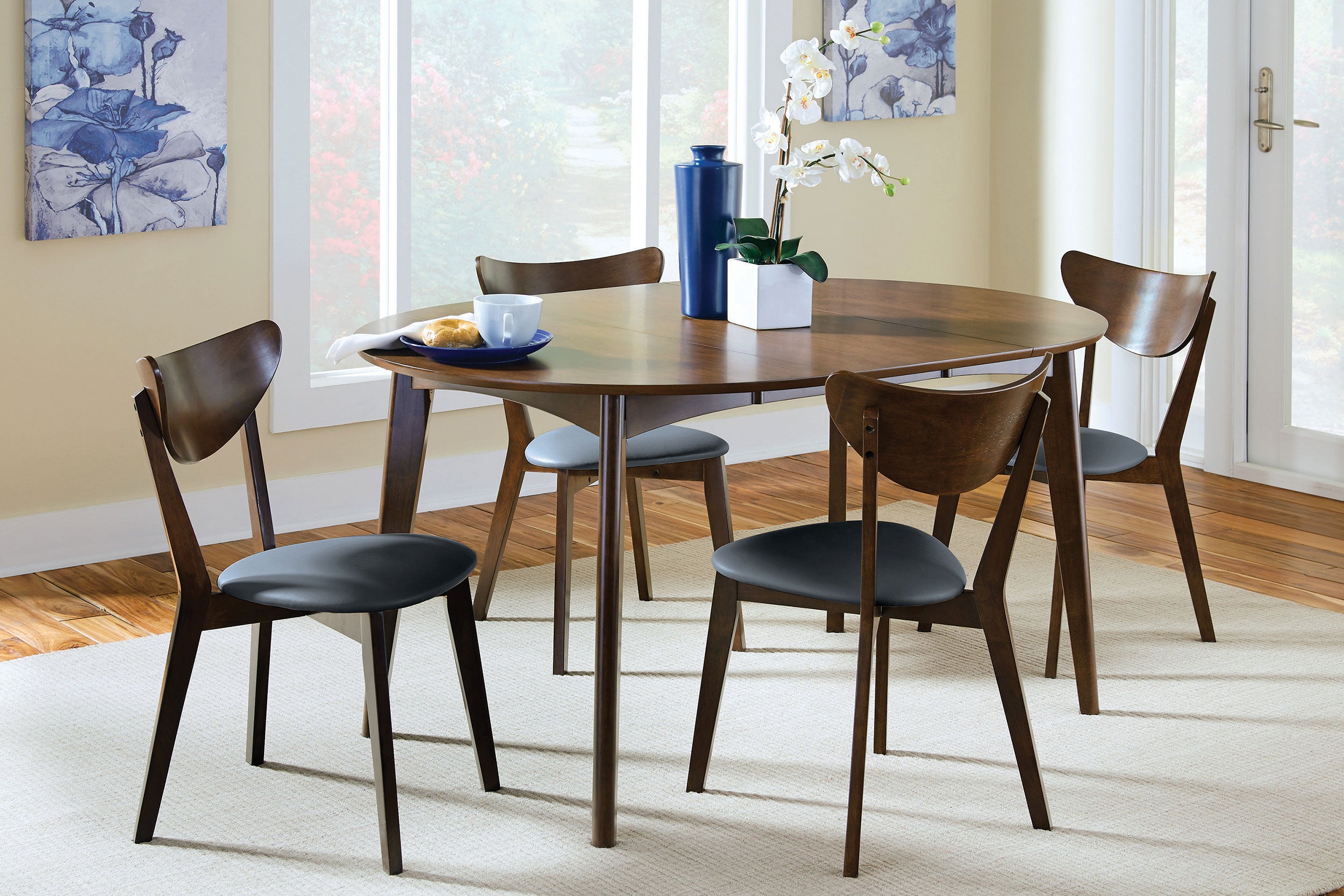 Best Furniture Outlet - Coaster - Jedda 5-piece Oval Dining Table Set Dark Walnut - 105361-S5