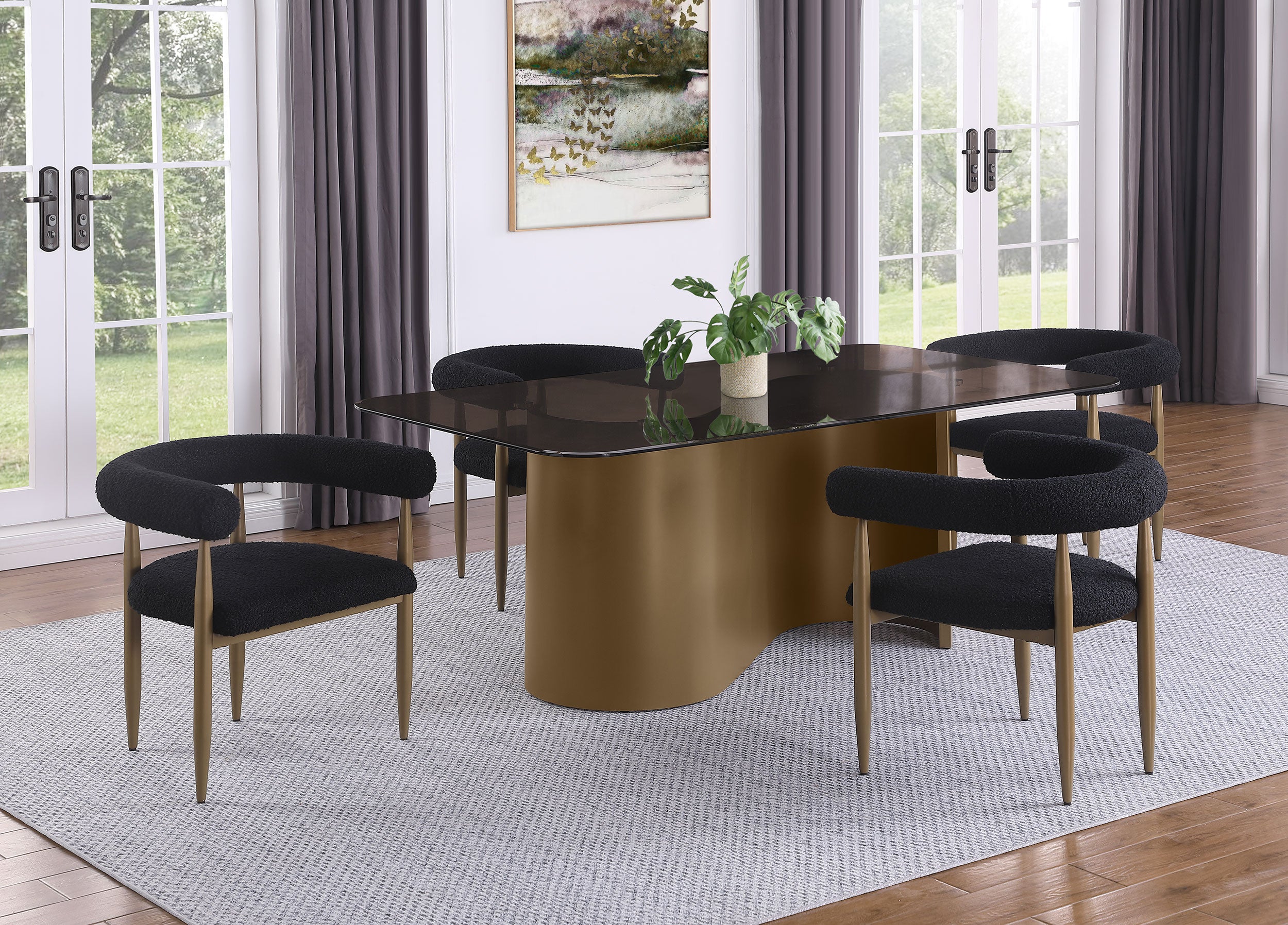 Best Furniture Outlet - Coaster - Edson 5-piece Rectangular Glass Top Dining Table Set Bronze - 105761-S5