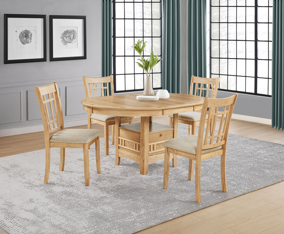 Best Furniture Outlet - Coaster - Lavon 5-piece Oval Extension Leaf Dining Set Light Oak - 106620-S5
