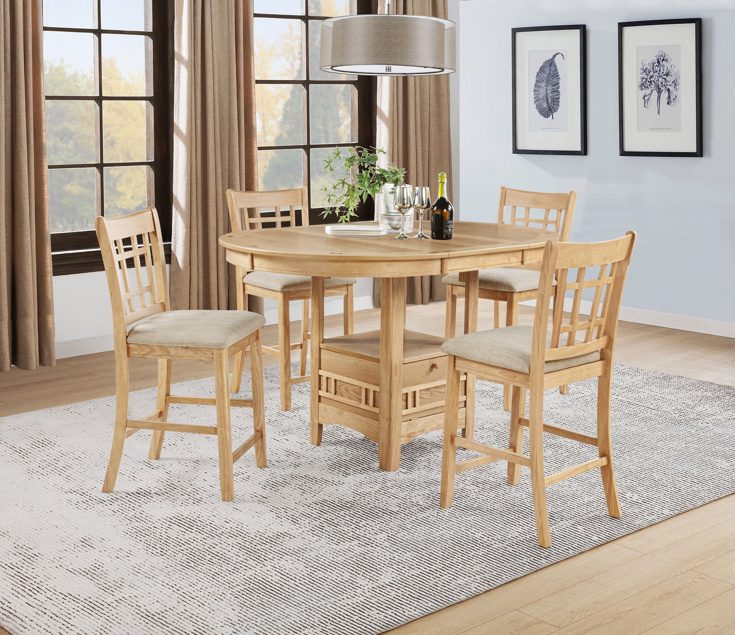 Best Furniture Outlet - Coaster - Lavon 5-piece Oval Counter Height Dining Set Light Oak - 106628-S5