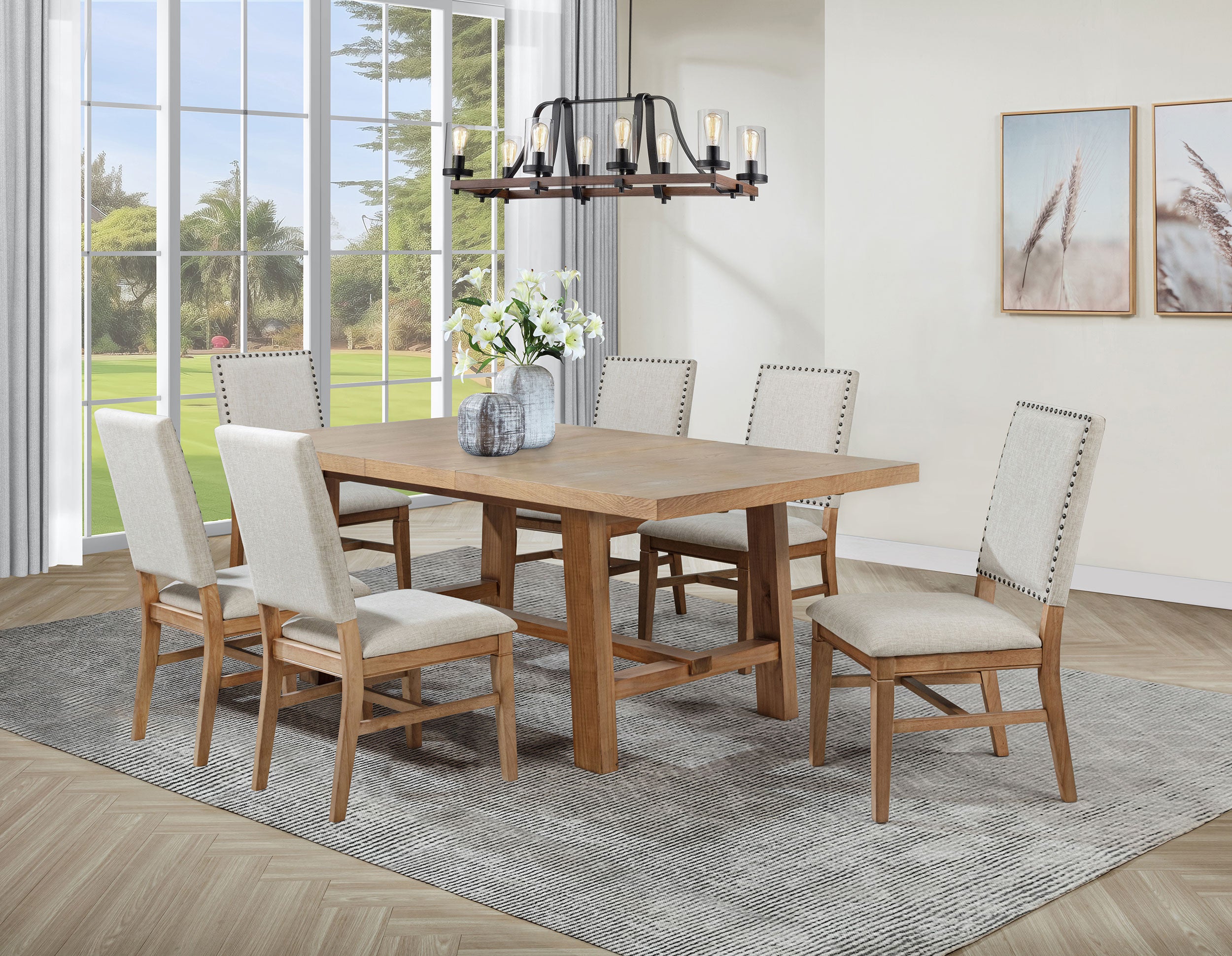 Best Furniture Outlet - Coaster - Middleton 7-piece Extension Leaf Dining Set Brown and Beige - 108540-S7