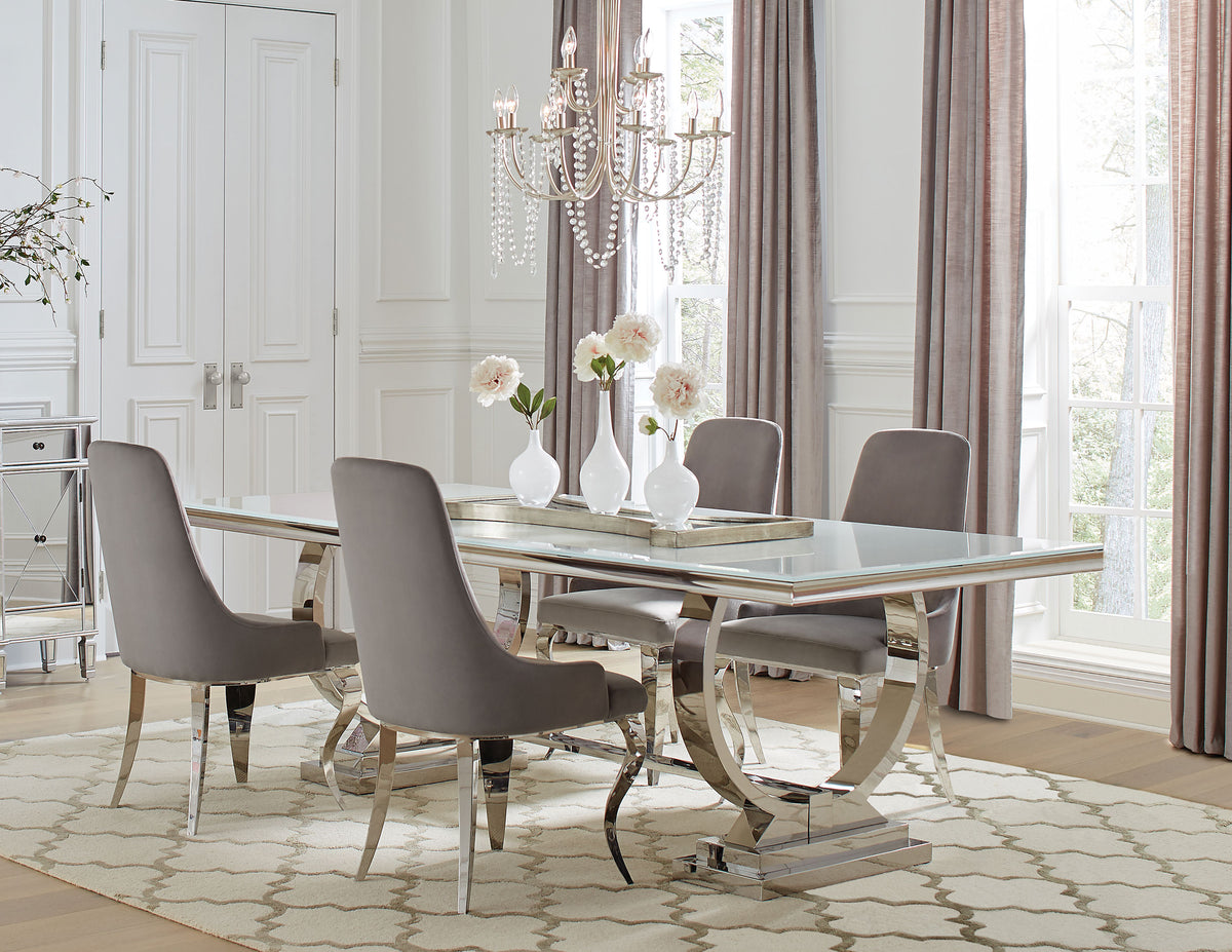 Best Furniture Outlet - Coaster - Antoine 5-piece Rectangular Glass Top Dining Table Set Grey - 108811-S5G