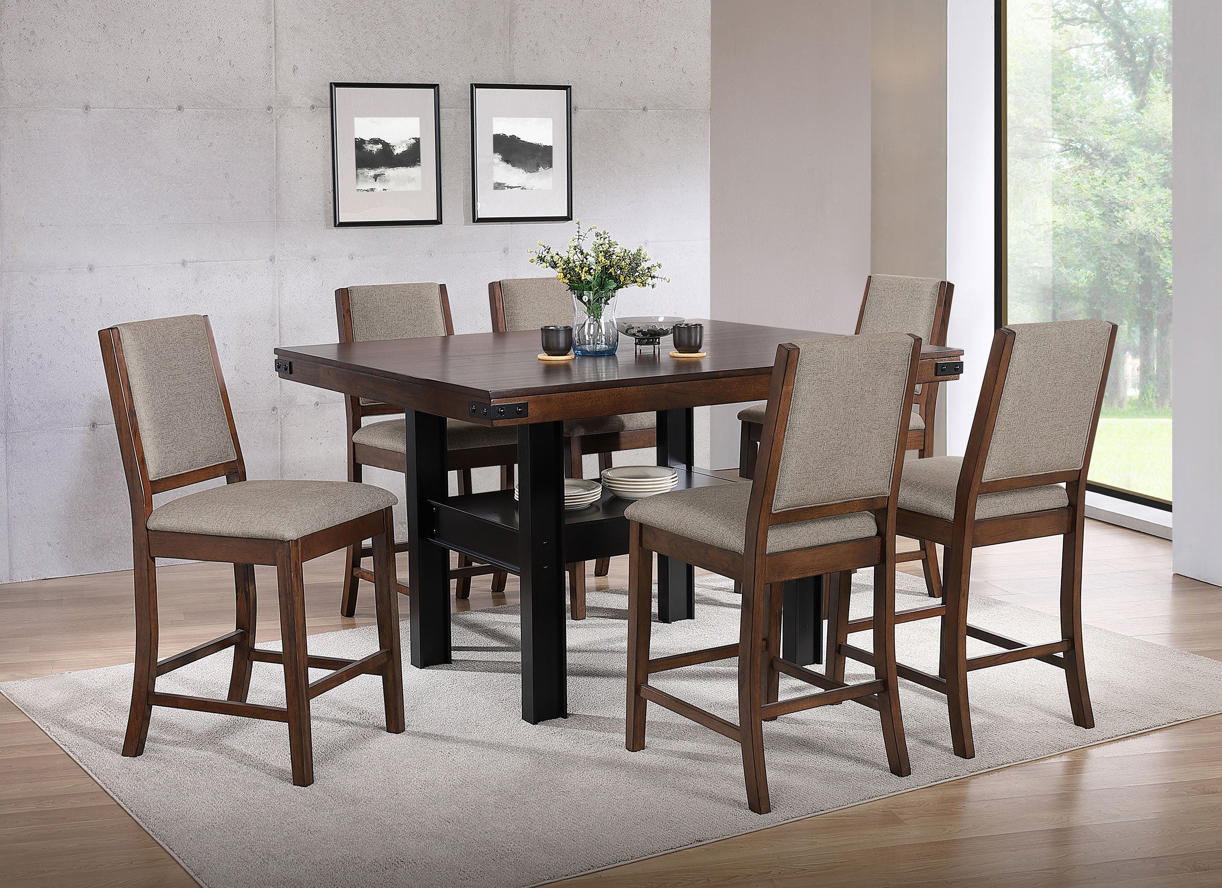Best Furniture Outlet - Coaster - Patterson 7-piece Counter Height Dining Set Mango Oak  - 108888-S7