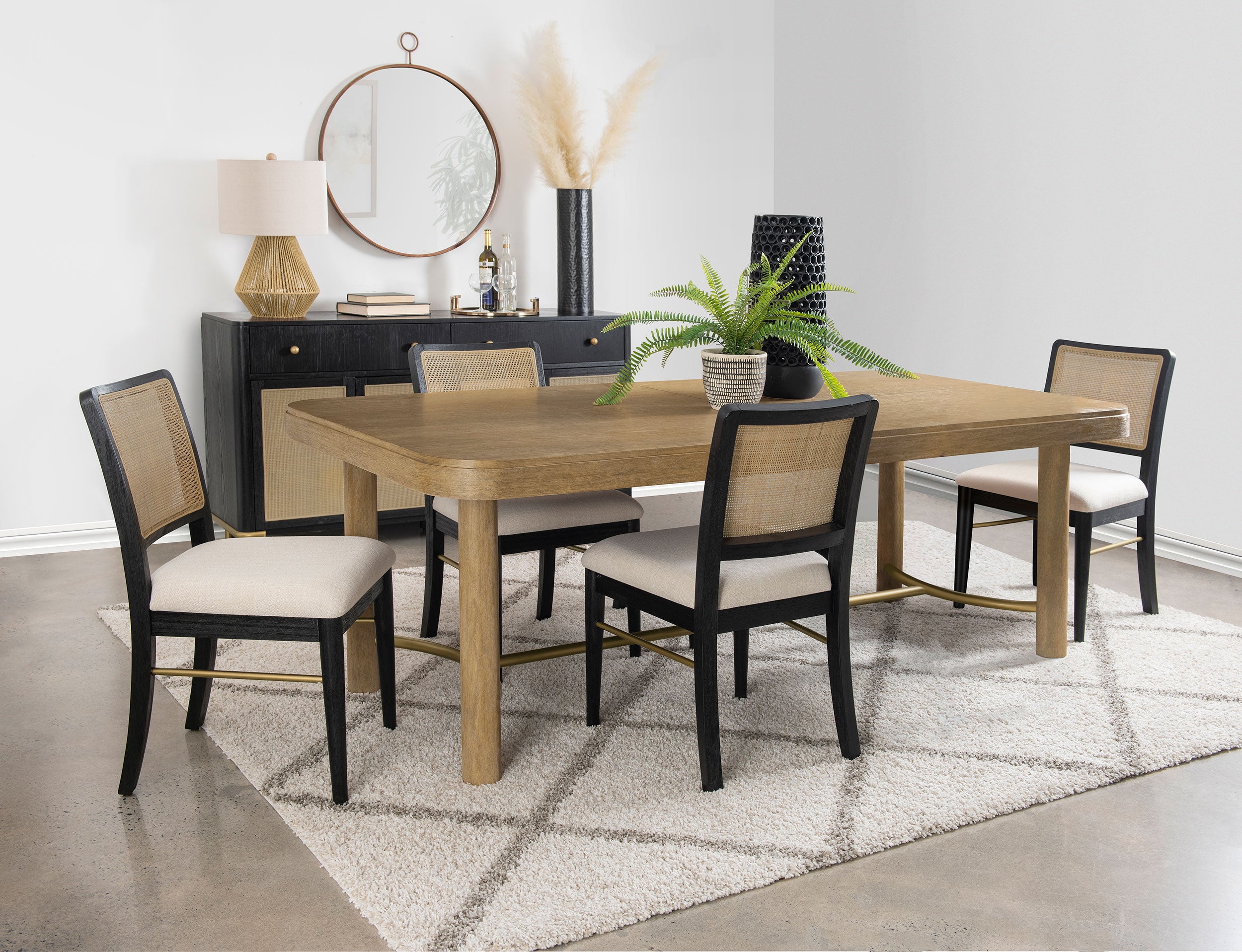 Best Furniture Outlet - Coaster - Arini 5-piece Extension Leaf Dining Table Set Sand Wash and Black - 108931-S5B