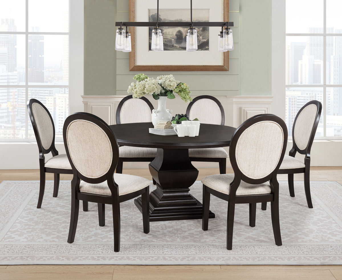 Best Furniture Outlet - Coaster - Twyla 7-piece Round Wood Dining Room Table Set Dark Cocoa - 109230-S7