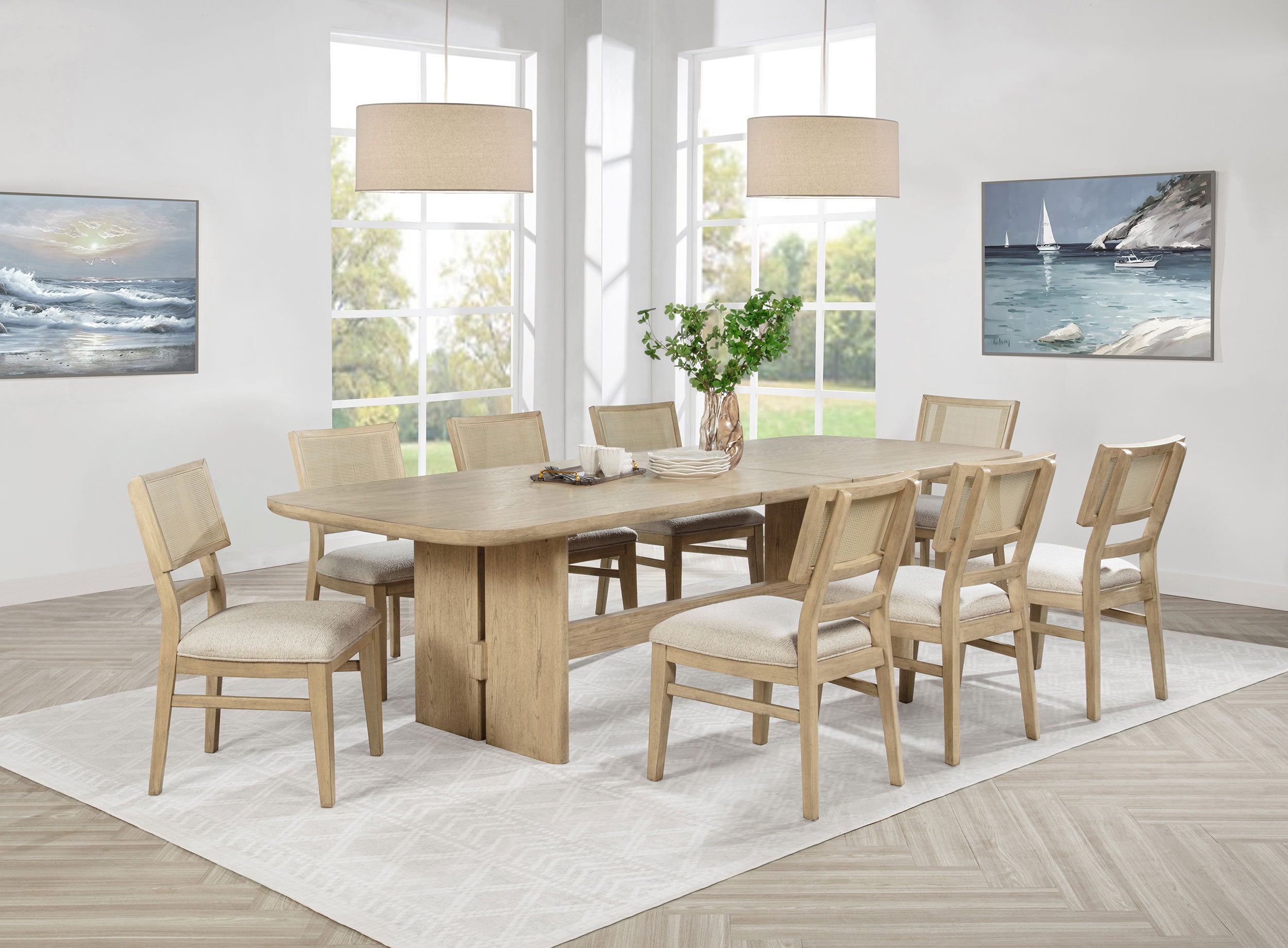 Best Furniture Outlet - Coaster - Kailani 9-piece Rectangular Wood Dining Table Set Beige Oak - 109381-S9