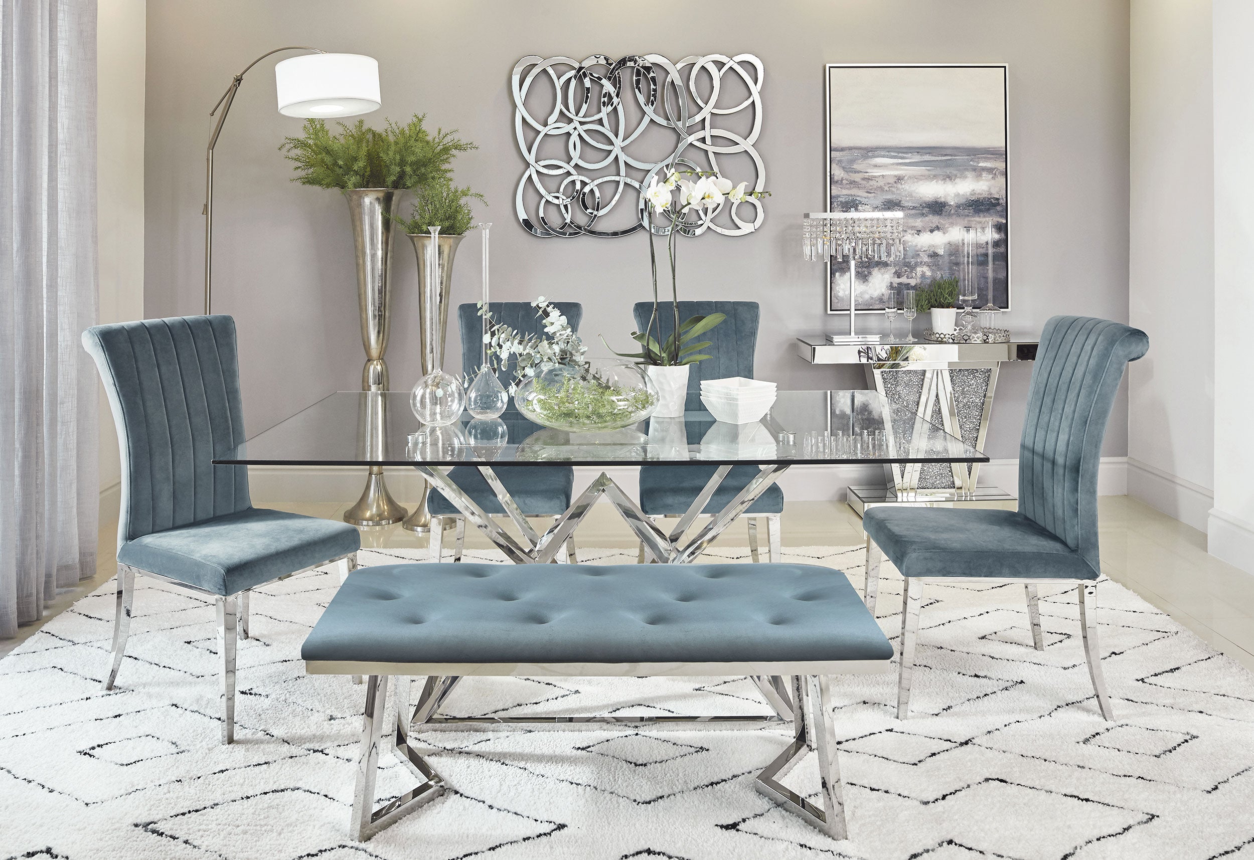 Best Furniture Outlet - Coaster - Beaufort 6-piece Rectangular Dining Set Chrome and Grey - 109451-S6