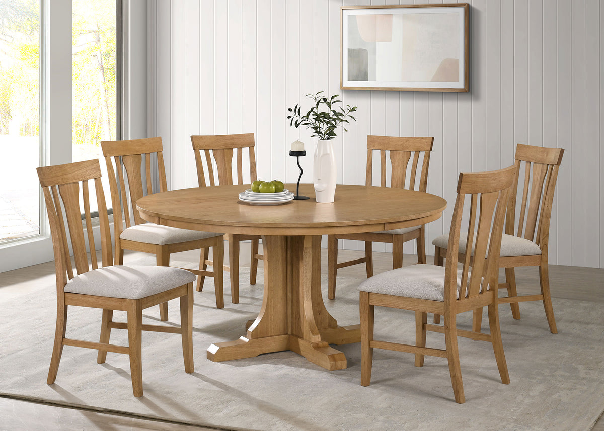 Best Furniture Outlet - Coaster - Hartville 7-piece Round Dining Table Set Natural Light Brown - 109460-S7