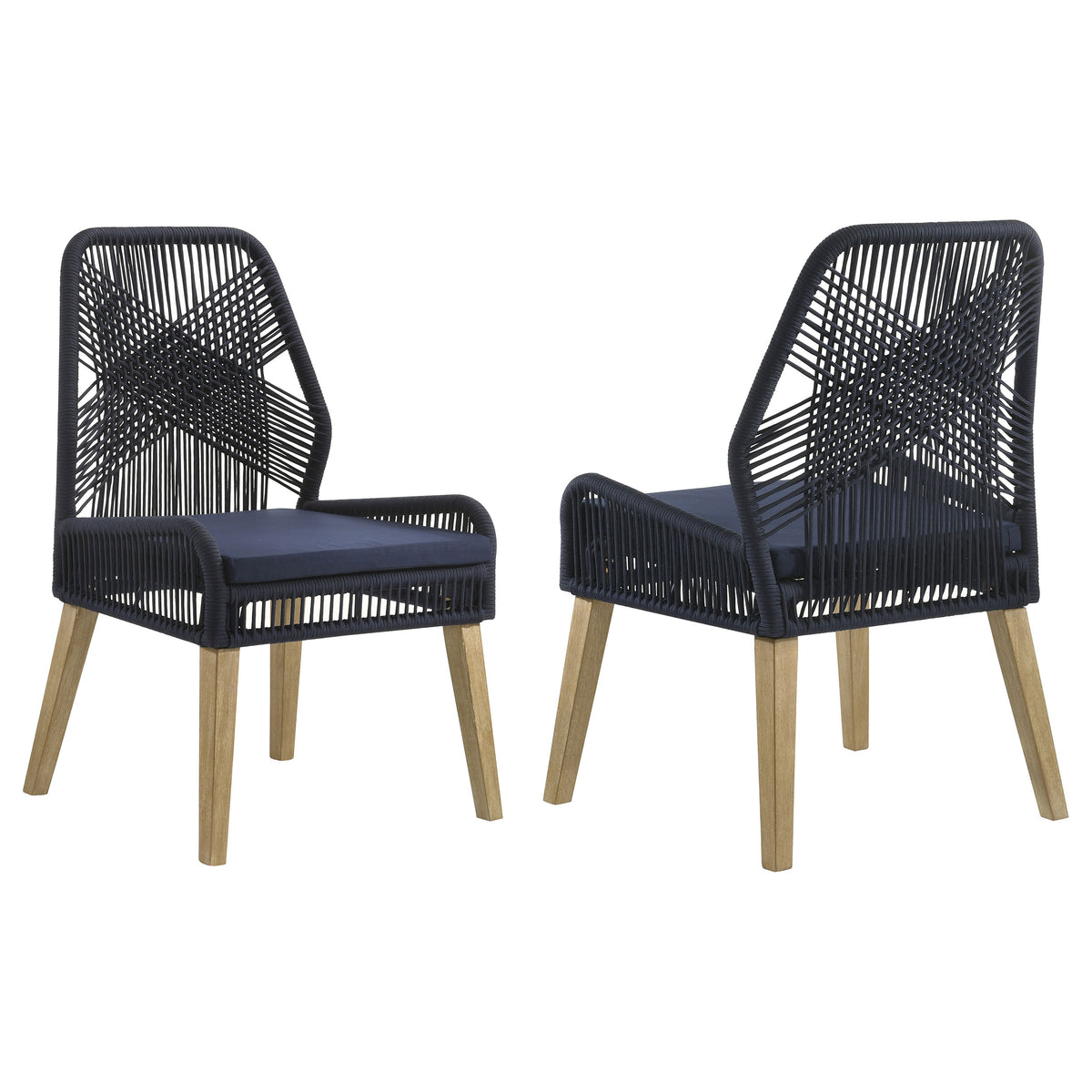 Best Furniture Outlet - Coaster - Nakia Woven Rope Dining Side Chairs Dark Navy (Set of 2) - 110034