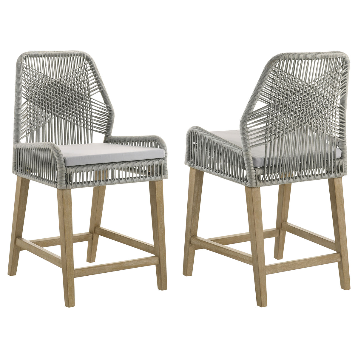 Best Furniture Outlet - Coaster - Nakia Woven Rope Counter Chair with Cushion Grey (Set of 2) - 110035