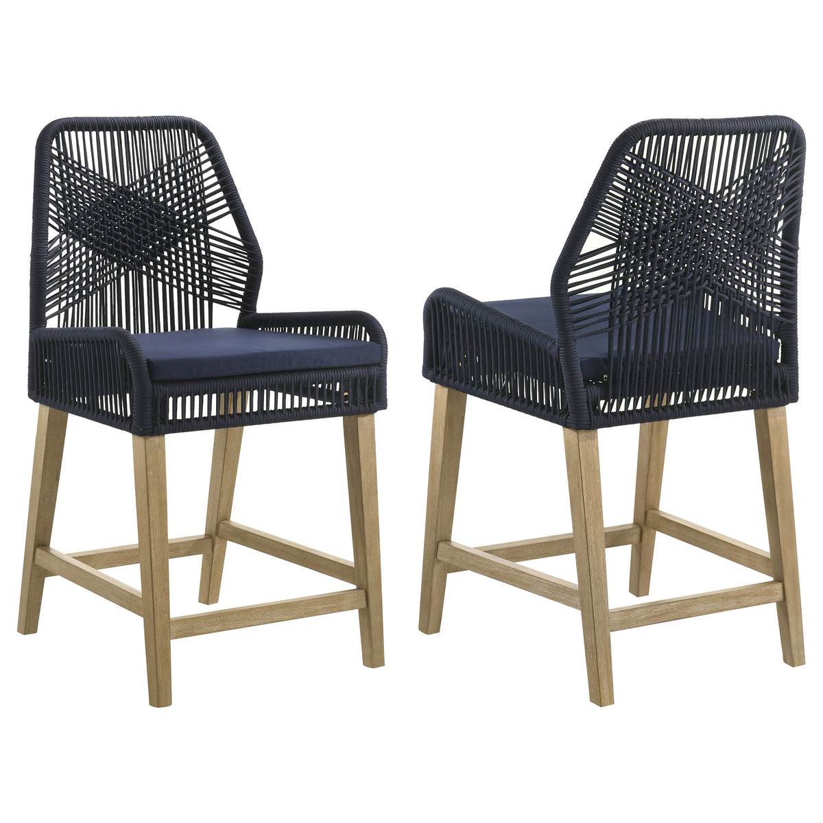 Best Furniture Outlet - Coaster - Nakia Woven Rope Counter Chair with Cushion Navy (Set of 2) - 110036
