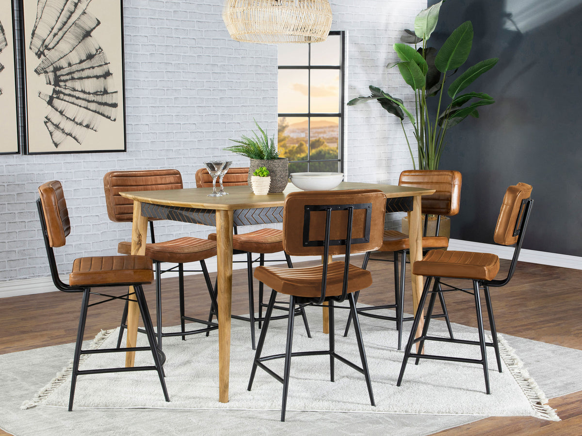 Best Furniture Outlet - Coaster - Partridge 7-piece Counter Dining Set Sheesham and Camel - 110578-S7C