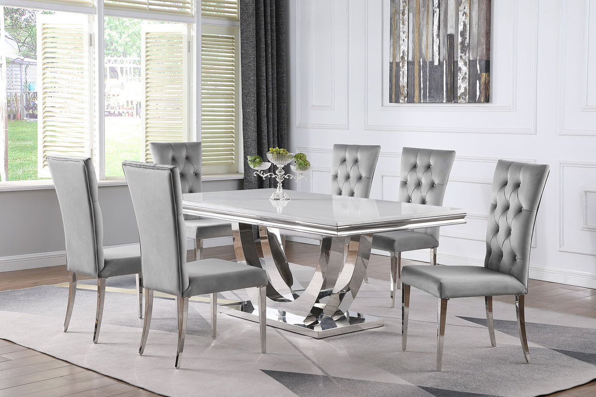 Best Furniture Outlet - Coaster - Kerwin 7-piece Rectangular Dining Table Set Grey and Chrome - 111101-S7G