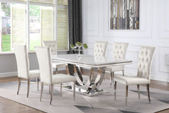 Best Furniture Outlet - Coaster - Kerwin 7-piece Rectangular Dining Table Set White and Chrome - 111101-S7W