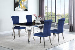 Best Furniture Outlet - Coaster - Carone 5-piece 81-inch Rectangular Black Glass Dining Set Blue - 115071-S5B