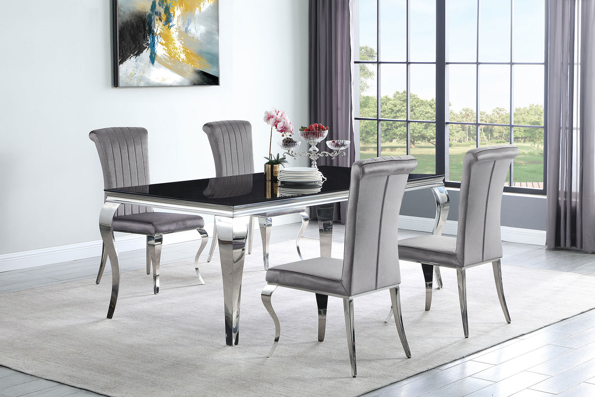 Best Furniture Outlet - Coaster - Carone 5-piece 81-inch Rectangular Black Glass Dining Set Grey - 115071-S5G