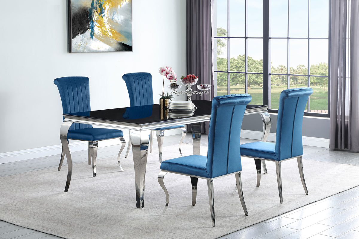 Best Furniture Outlet - Coaster - Carone 5-piece 81-inch Rectangular Black Glass Dining Set Teal - 115071-S5T