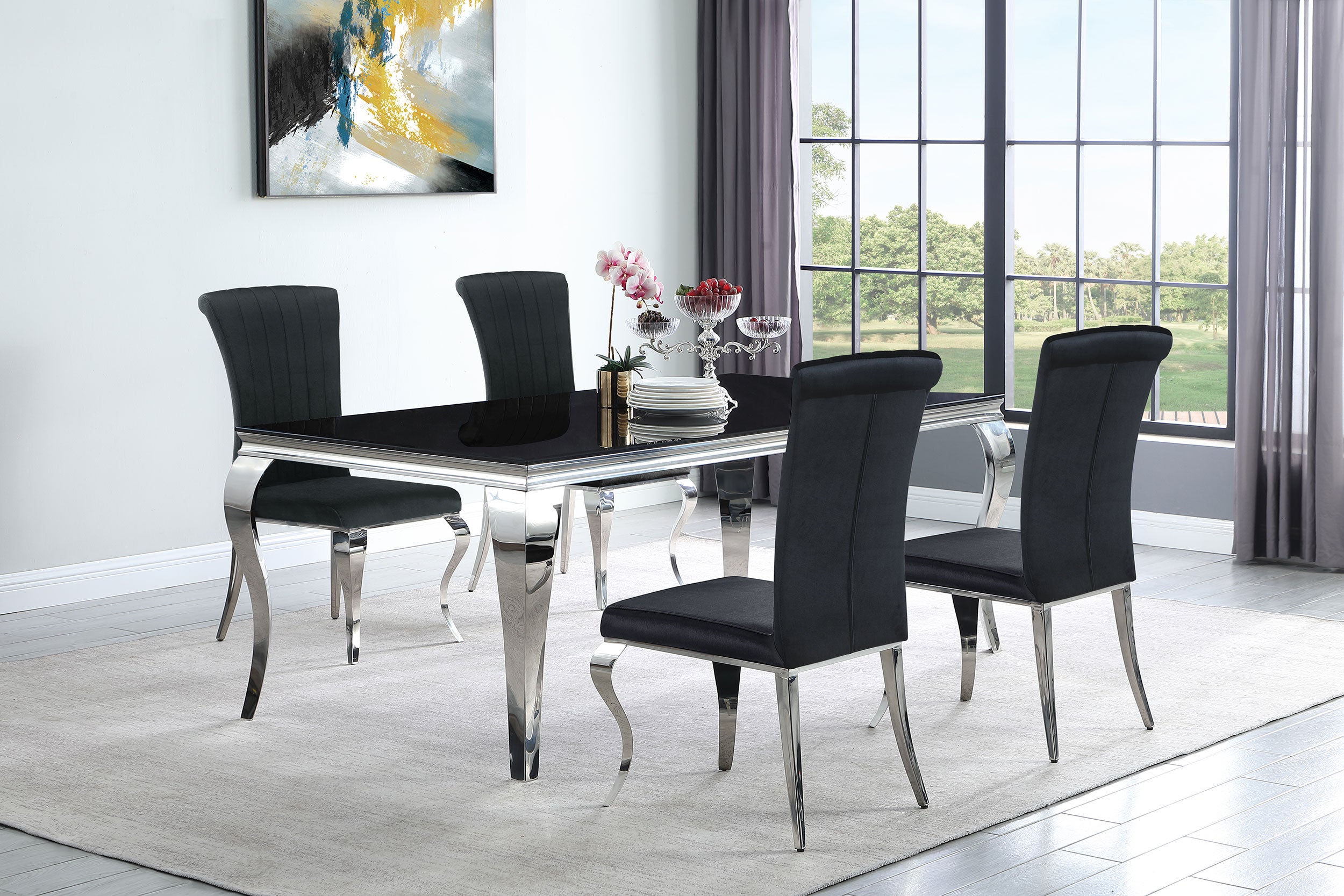Best Furniture Outlet - Coaster - Carone 5-piece 81-inch Rectangular Black Glass Dining Set Black - 115071-S5