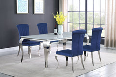 Best Furniture Outlet - Coaster - Carone 5-piece 81-inch Rectangular White Glass Dining Set Blue - 115081-S5B