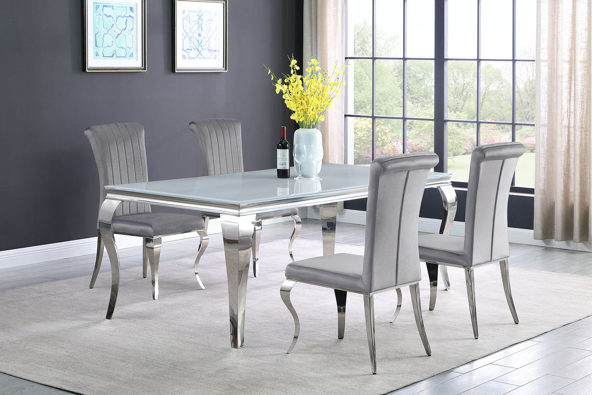 Best Furniture Outlet - Coaster - Carone 5-piece 81-inch Rectangular White Glass Dining Set Grey - 115081-S5G