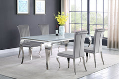 Best Furniture Outlet - Coaster - Carone 5-piece 81-inch Rectangular White Glass Dining Set Grey - 115081-S5G