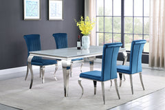 Best Furniture Outlet - Coaster - Carone 5-piece 81-inch Rectangular White Glass Dining Set Teal - 115081-S5T