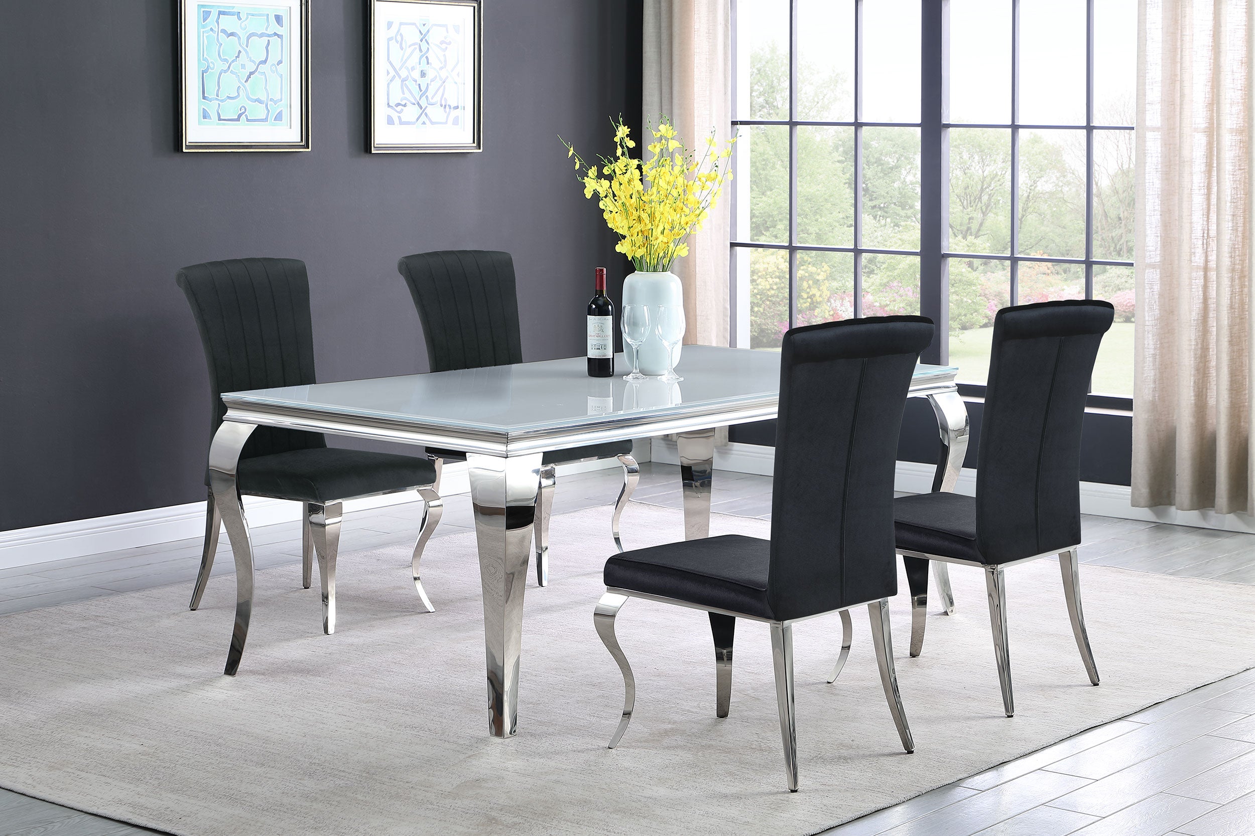 Best Furniture Outlet - Coaster - Carone 5-piece 81-inch Rectangular White Glass Dining Set Black - 115081-S5