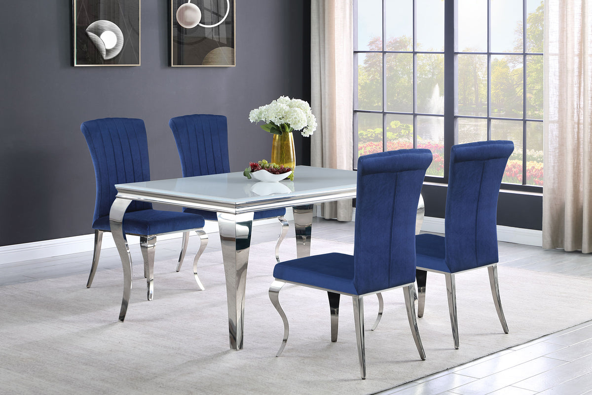 Best Furniture Outlet - Coaster - Carone 5-piece 61-inch Rectangular White Glass Dining Set Blue - 115091-S5B