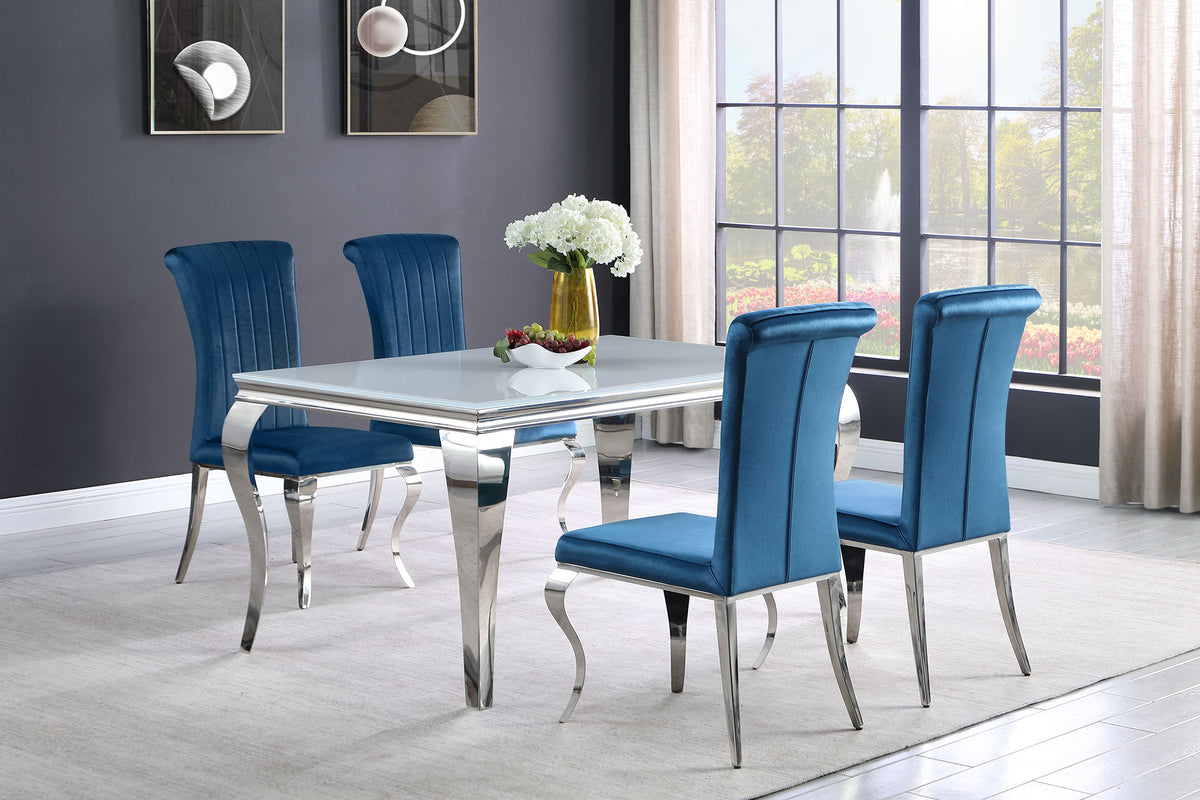 Best Furniture Outlet - Coaster - Carone 5-piece 61-inch Rectangular White Glass Dining Set Teal - 115091-S5T