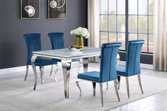 Best Furniture Outlet - Coaster - Carone 5-piece 61-inch Rectangular White Glass Dining Set Teal - 115091-S5T