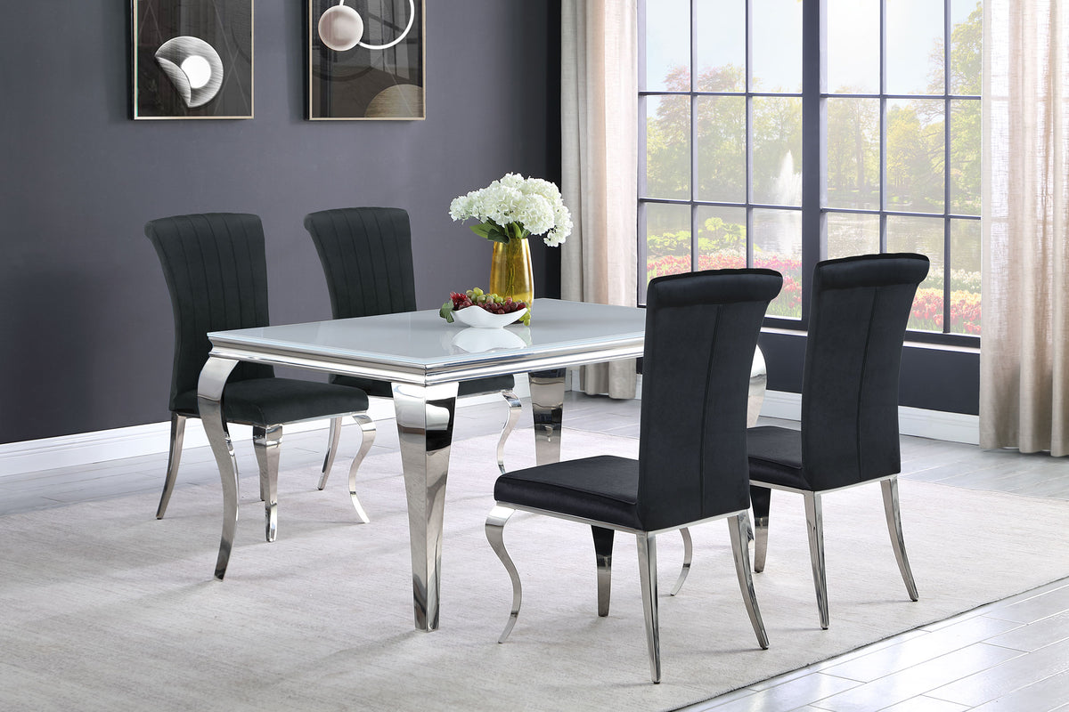 Best Furniture Outlet - Coaster - Carone 5-piece 61-inch Rectangular White Glass Dining Set Black - 115091-S5