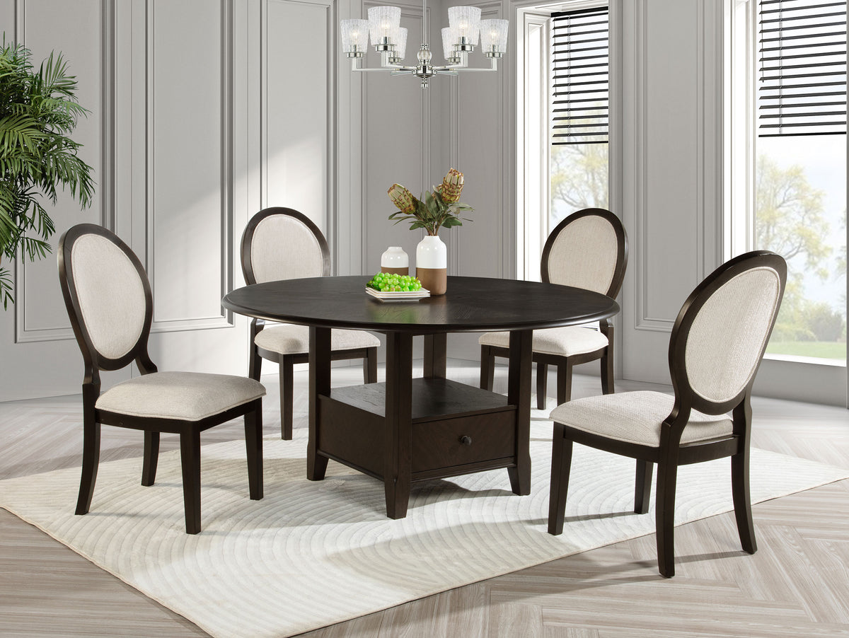 Best Furniture Outlet - Coaster - Twyla 5-piece 60-inch Round Wood Dining Table Set Dark Cocoa - 115100-S5