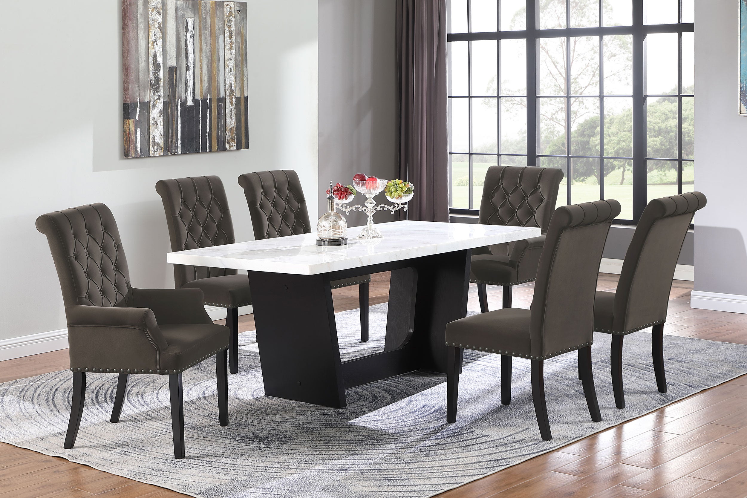 Alana Velvet Upholstered Dining Arm Chair Brown