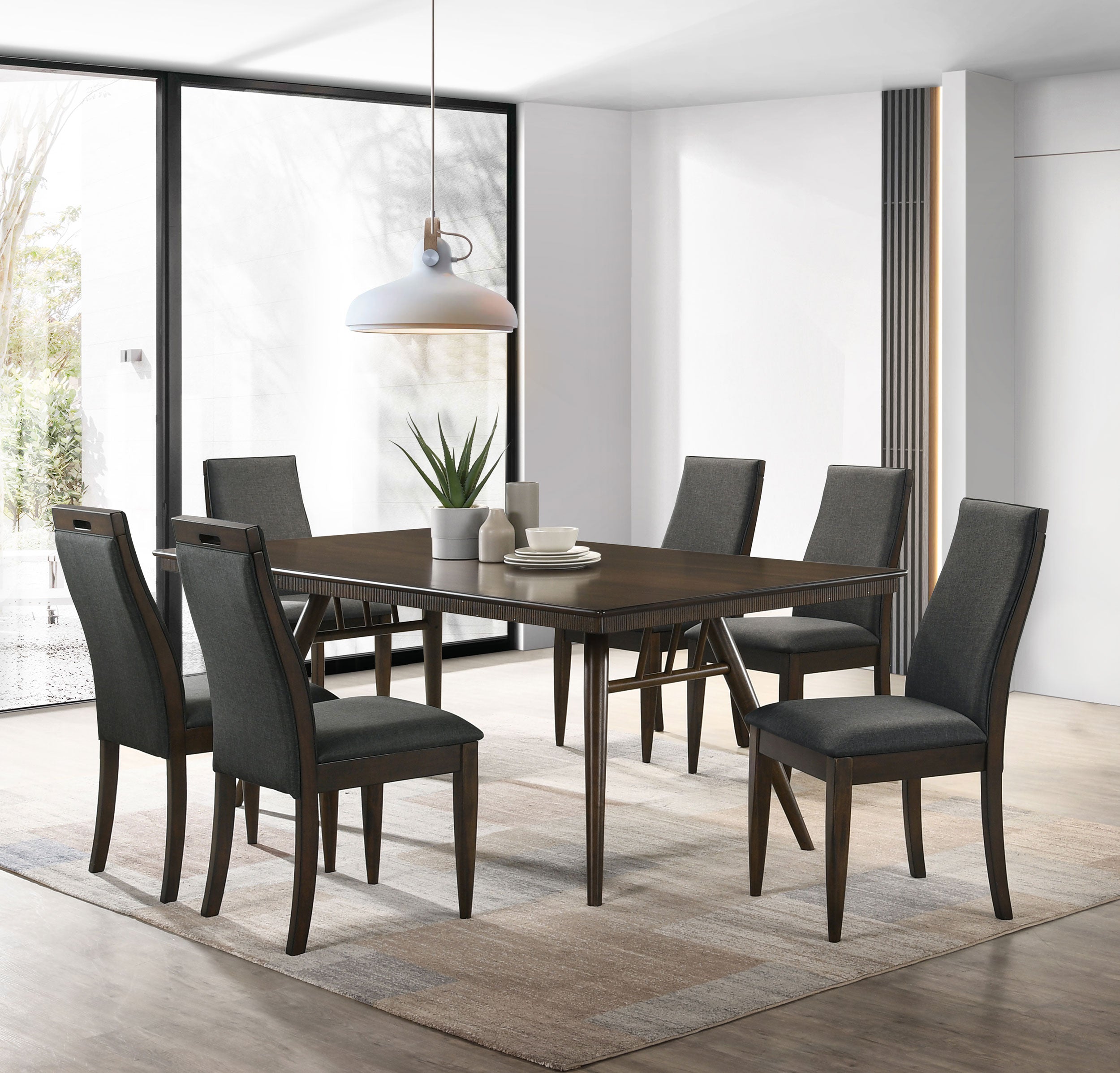 Best Furniture Outlet - Coaster - Wes 7-piece Rectangular Dining Table Set Dark Walnut - 115271-S7