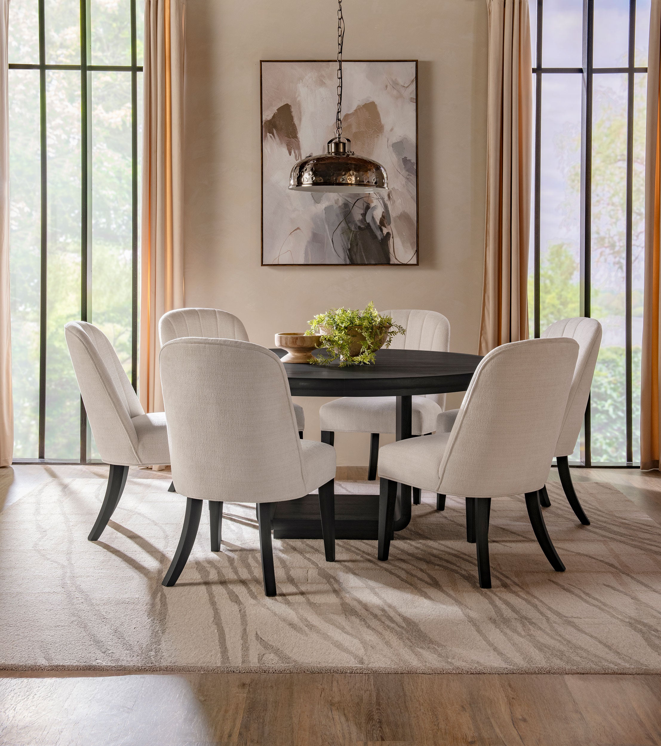Best Furniture Outlet - Coaster - Leandro 7-piece Round Dining Table Set Burnished Black - 115390-S7