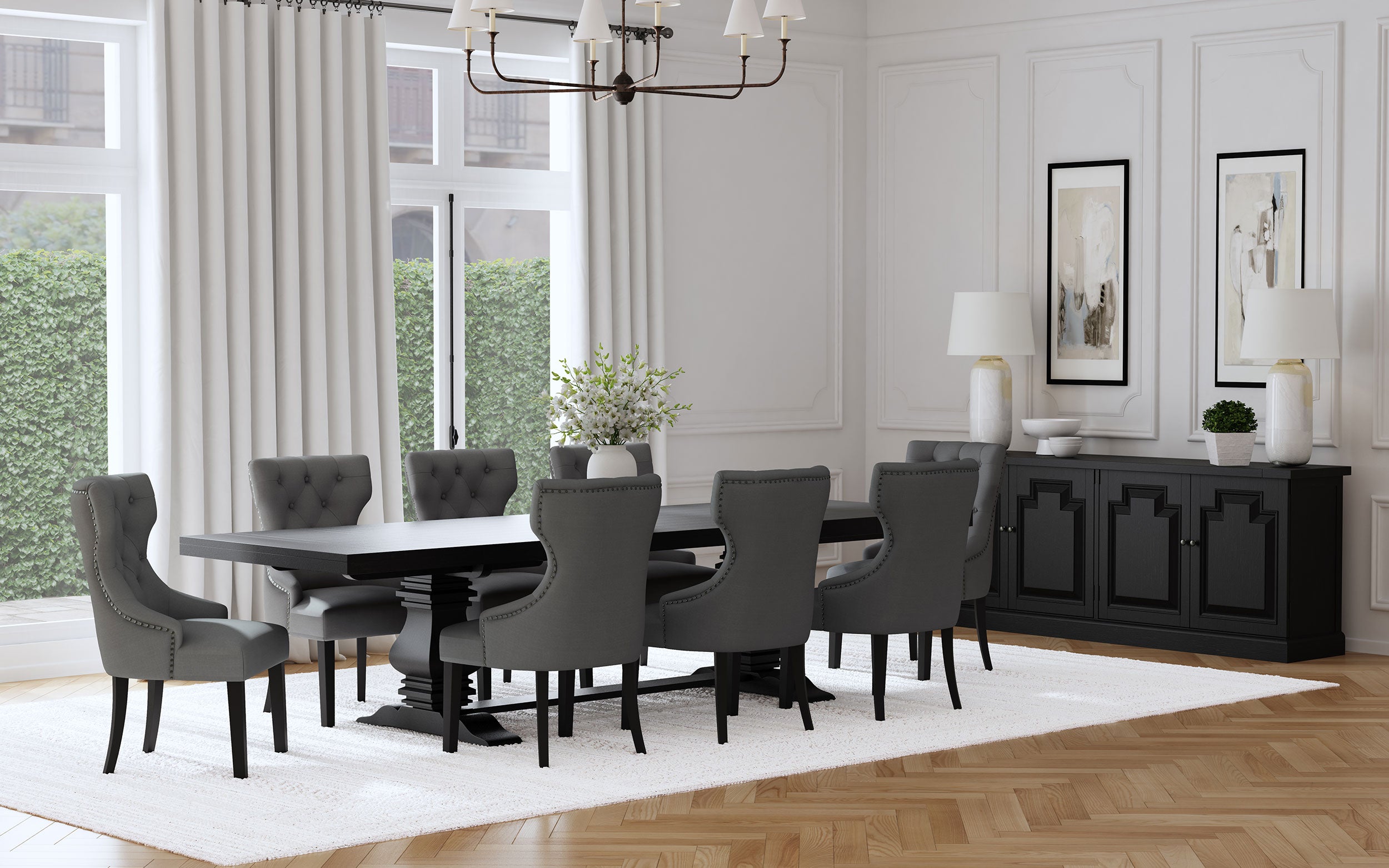 Best Furniture Outlet - Coaster - Florence 9-piece 126-inch Extension Dining Table Set Grey - 115531-S9G