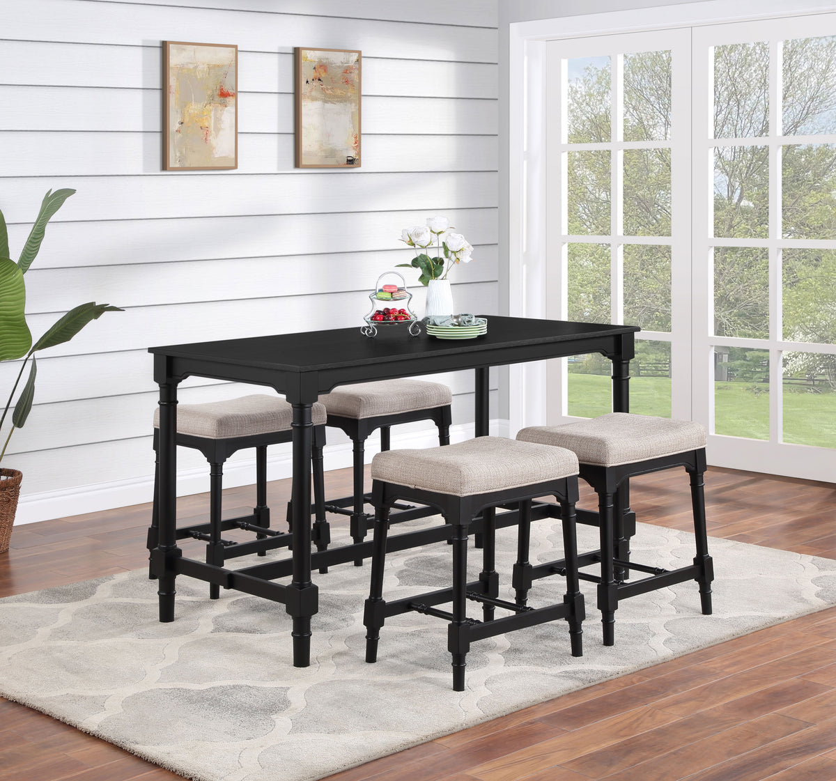 Best Furniture Outlet - Coaster - Martina 5-piece Rectangular Counter Height Dining Set Black - 120577