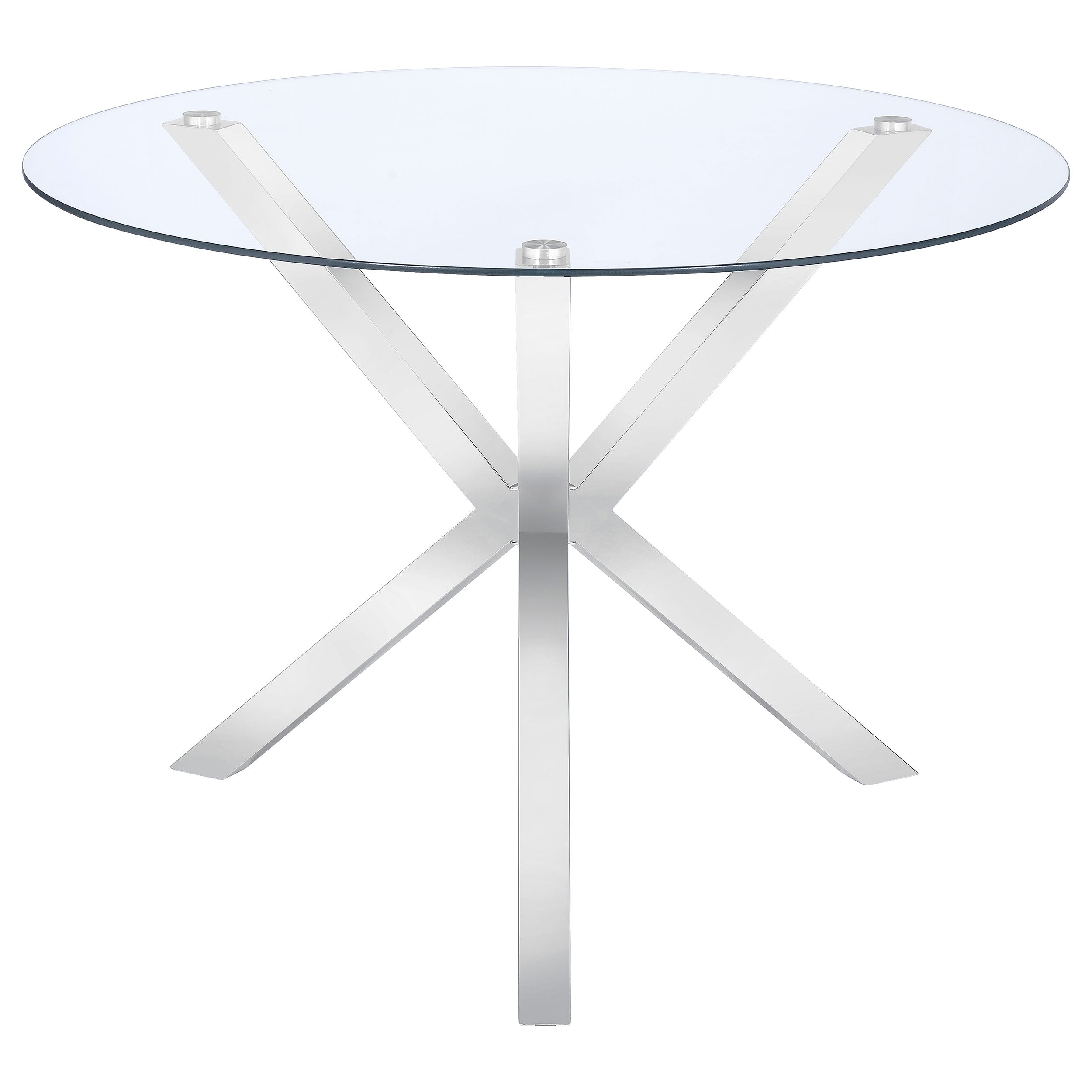 Best Furniture Outlet - Coaster - Vance Round 41-inch Glass Top Asterisk Dining Table Chrome - 120760