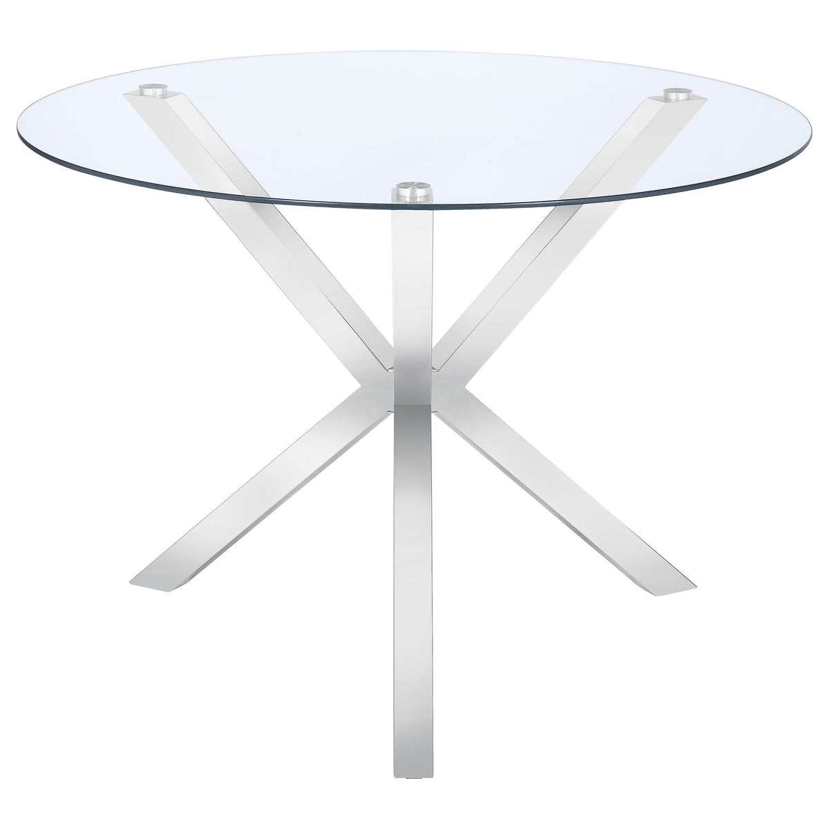 Best Furniture Outlet - Coaster - Vance Round 41-inch Glass Top Asterisk Dining Table Chrome - 120760