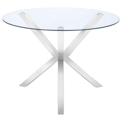 Best Furniture Outlet - Coaster - Vance Round 41-inch Glass Top Asterisk Dining Table Chrome - 120760