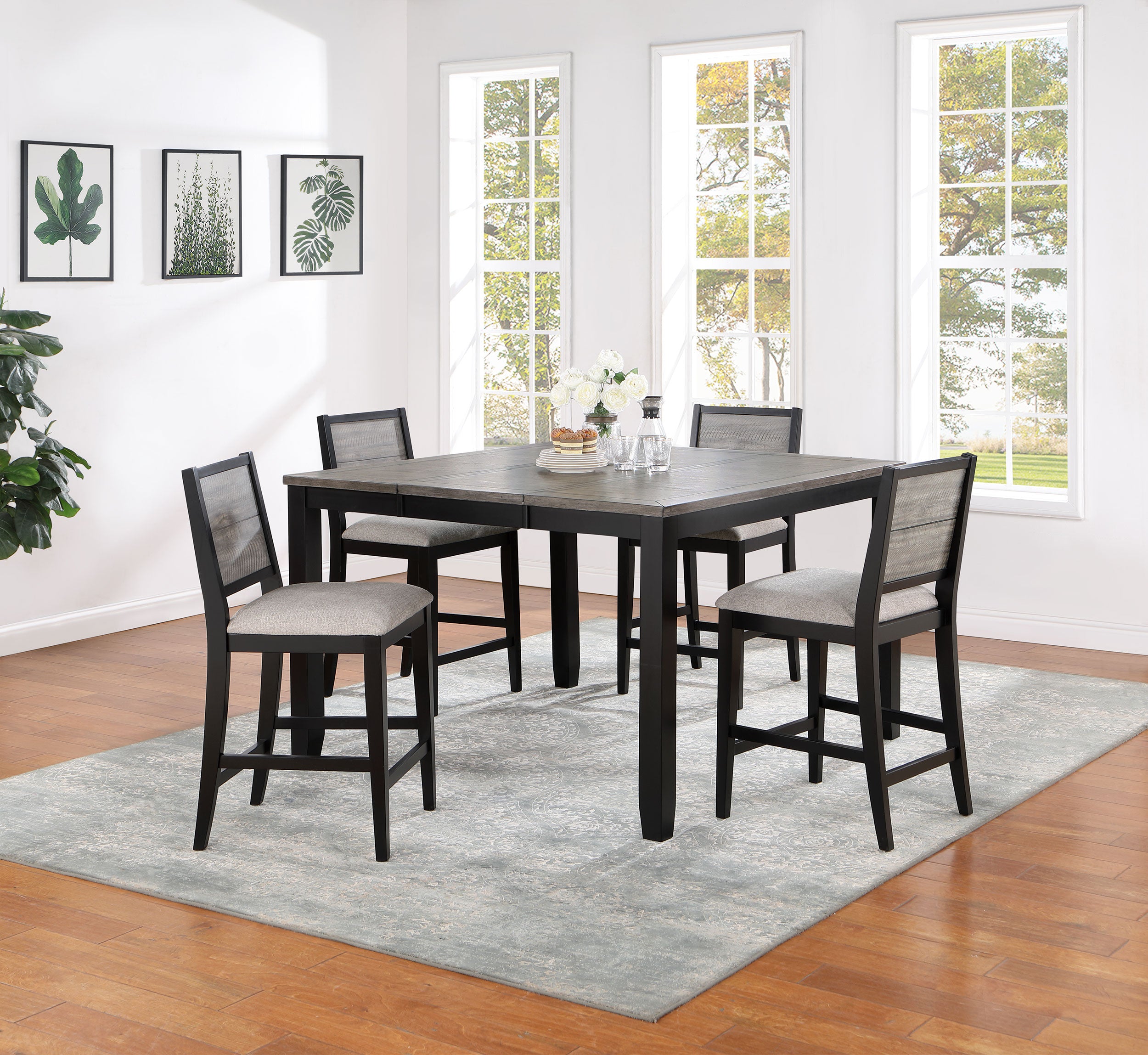 Best Furniture Outlet - Coaster - Elodie 5-piece Extension Leaf Counter Dining Set Black - 121228-S5