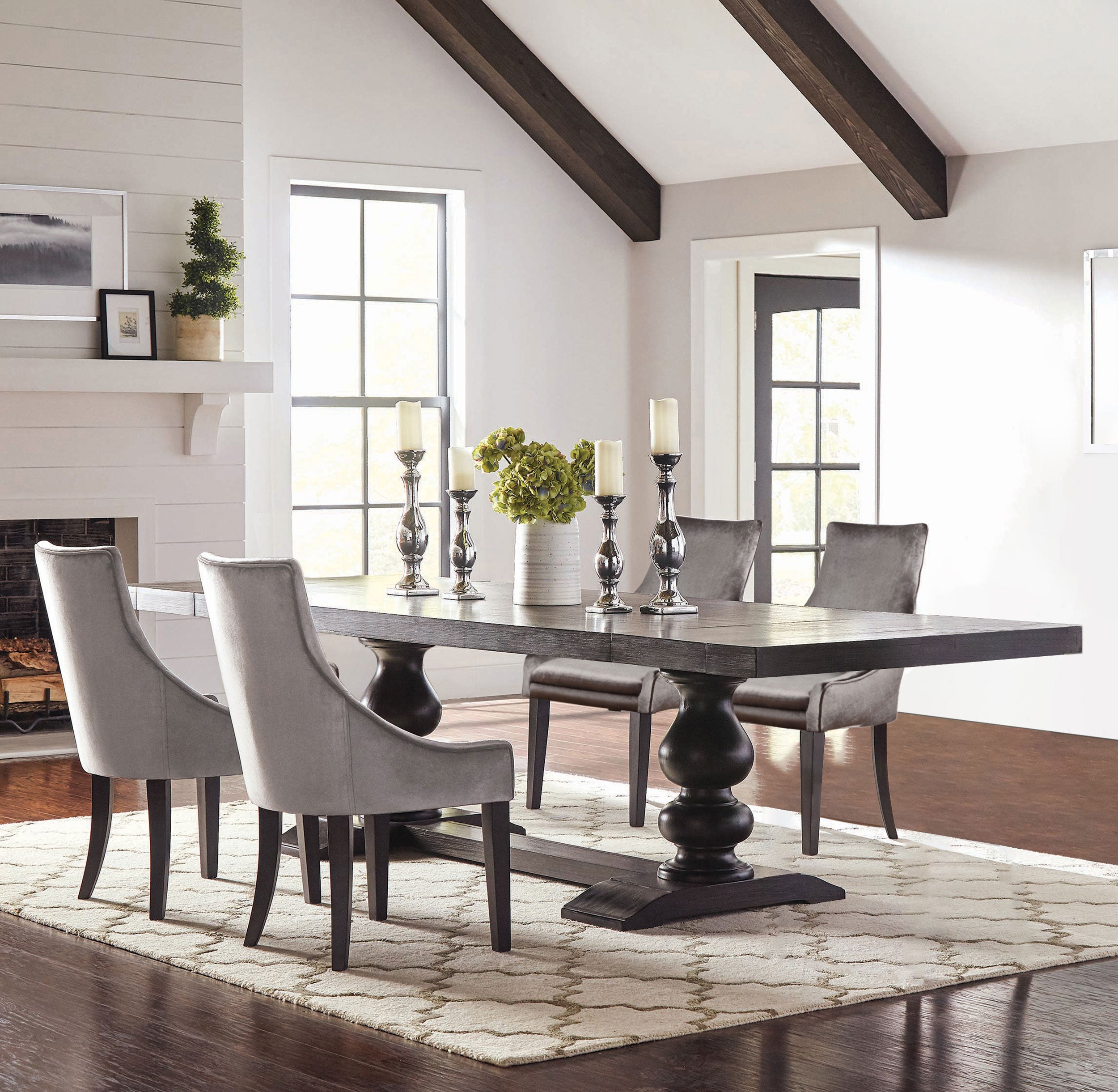Best Furniture Outlet - Coaster - Phelps 5-piece Rectangular Dining Table Set Distressed Noir - 121231-S5G